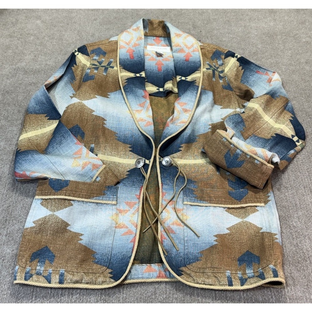 Vintage Jones New York Sport S Southwest Aztec Linen Cowgirl Jacket